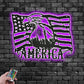 Custom Name American Eagle Flag Sign Decoration For Living Room, Metal Wall Signs With RGB Led Light