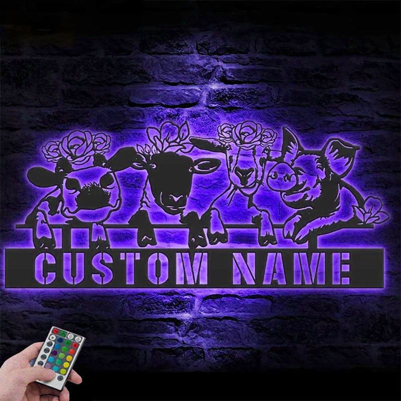 Custom Name Animal Livestock Name Sign Home Decor Metal Wall Signs With RGB Led Light