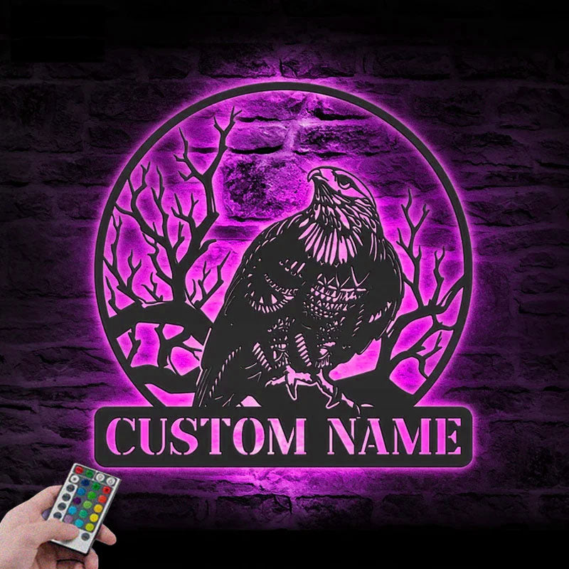 Custom Name Bald Eagle Name Sign Home Decor, Metal Wall Signs With RGB Led Light