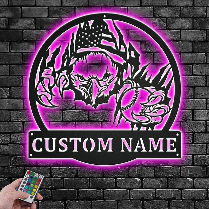 Custom Name Baseball Player Name Sign Decoration For Room, Metal Wall Signs With RGB Led Light