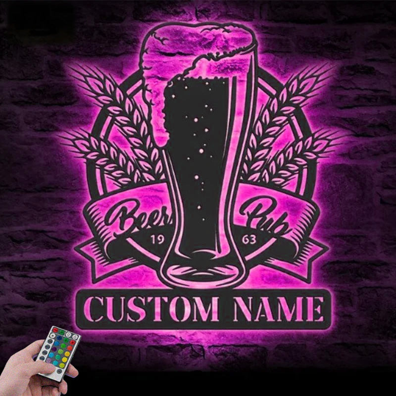 Custom Name Beer Bar Metal Wall Signs With RGB Led Light