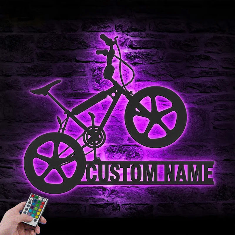 Custom Name Bicycle Racing Metal Wall Signs With RGB Led Light