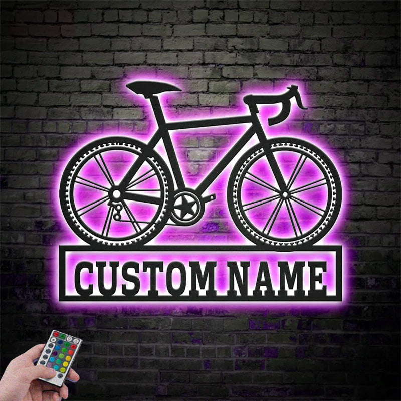Custom Name Bicycle Sport Metal Wall Signs With RGB Led Light