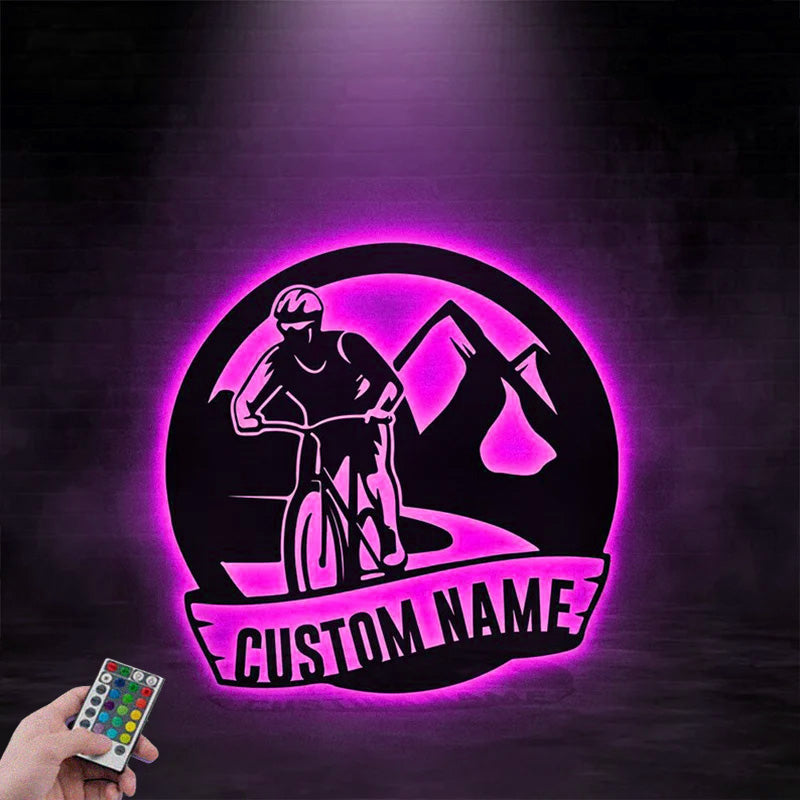 Custom Name Biker Metal Wall Signs With RGB Led Light