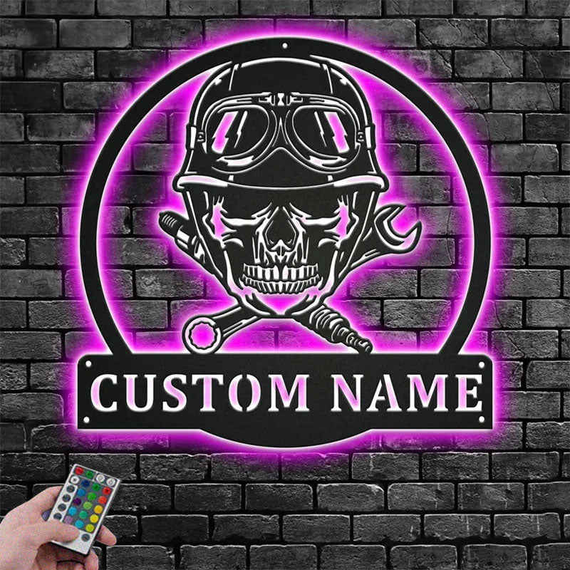 Custom Name Biker Name Sign Decoration For Room, Metal Wall Signs With RGB Led Light