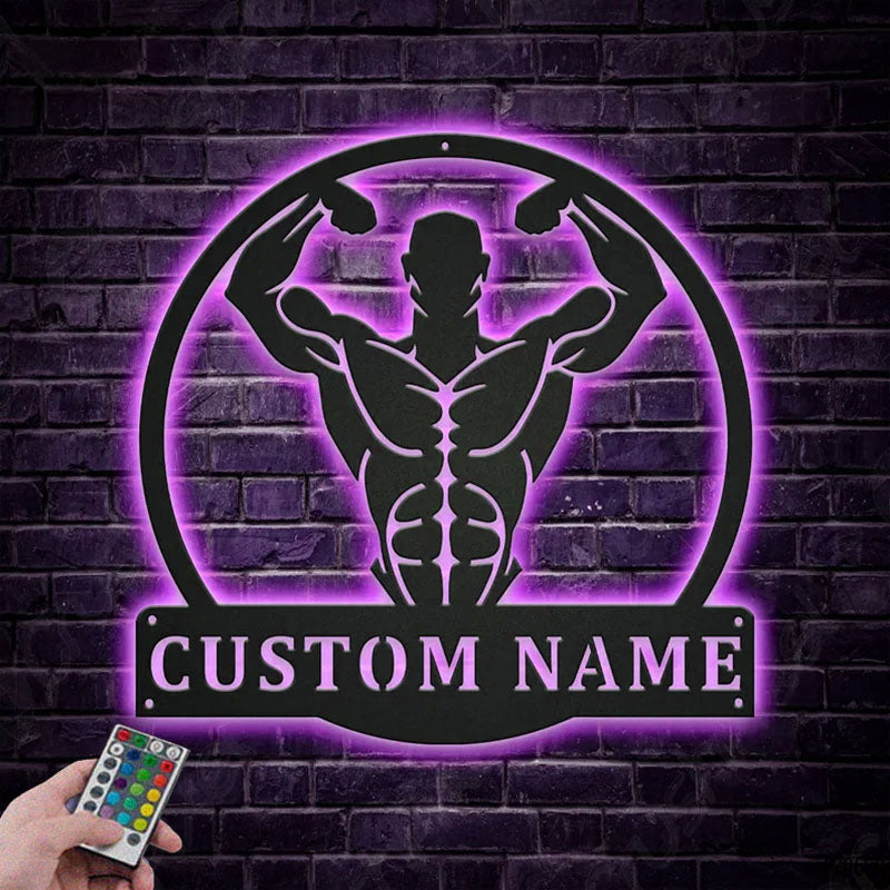 Custom Name Bodybuilding For Gym Room Weight Lifting Metal Wall Signs With RGB Led Light