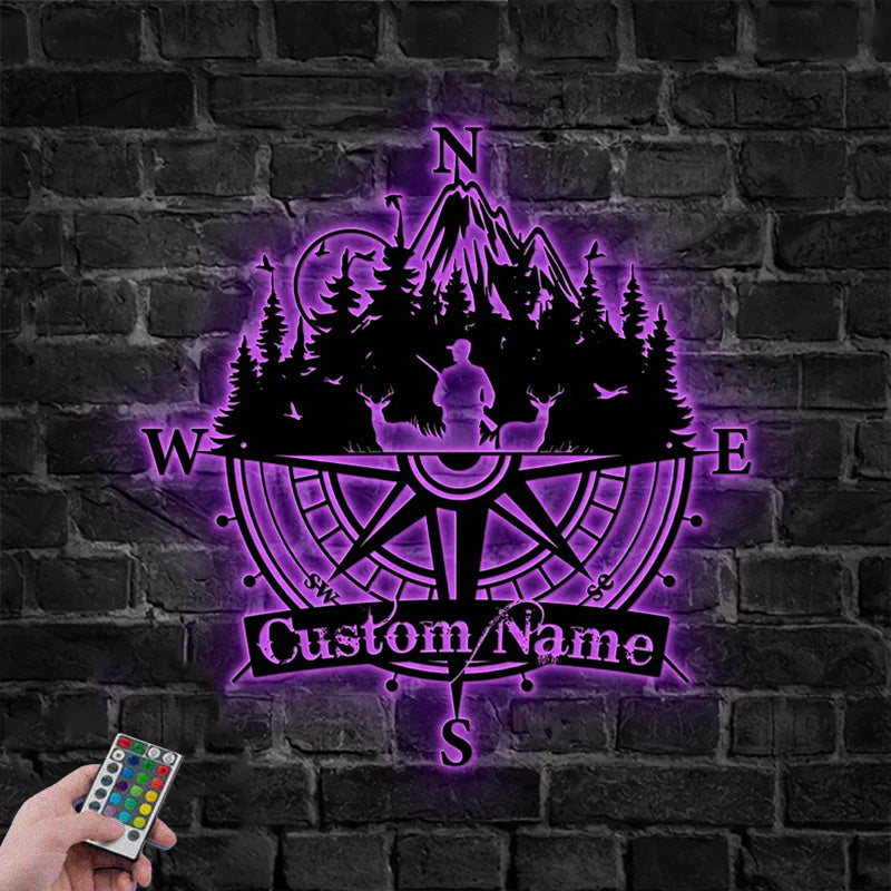 Custom Name Buck Head Hunter Metal Wall Signs With RGB Led Light