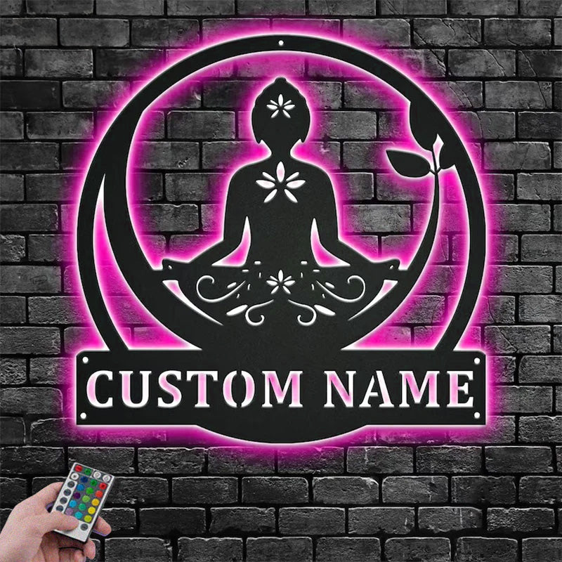Custom Name Buddah Metal Wall Signs With RGB Led Light