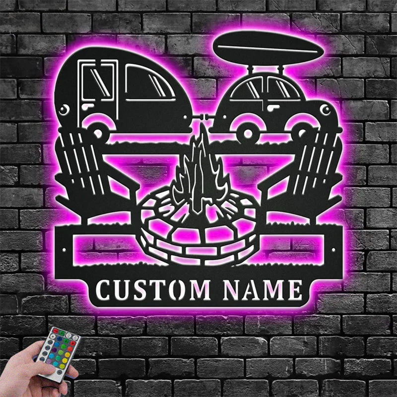 Custom Name Camper Name Sign Metal Wall Signs With RGB Led Light