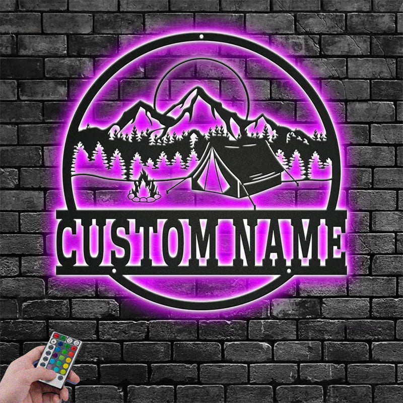 Custom Name Campfire Metal Wall Signs With RGB Led Light