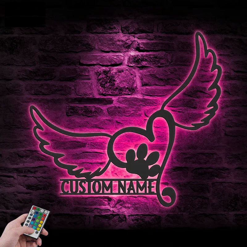 Custom Name Cat Remember Name Sign Home Decor, Metal Wall Signs With RGB Led Light