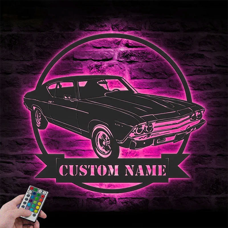 Custom Name Classic Muscle Car Name Sign Home Decor Mechanic Repair Metal Wall Signs With RGB Led Light   5