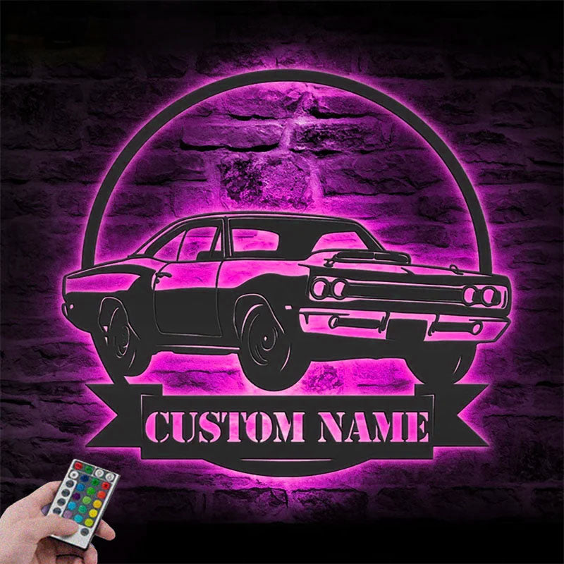 Custom Name Classic Muscle Car Name Sign Home Decor Mechanic Repair Metal Wall Signs With RGB Led Light