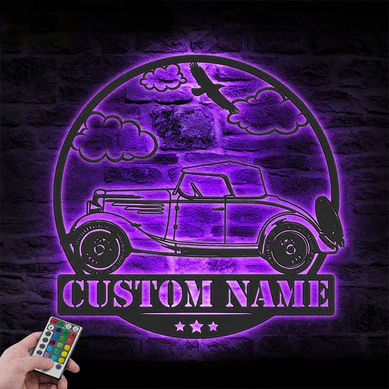 Custom Name Classic Muscle Car Name Sign Home Decor Metal Wall Signs With RGB Led Light