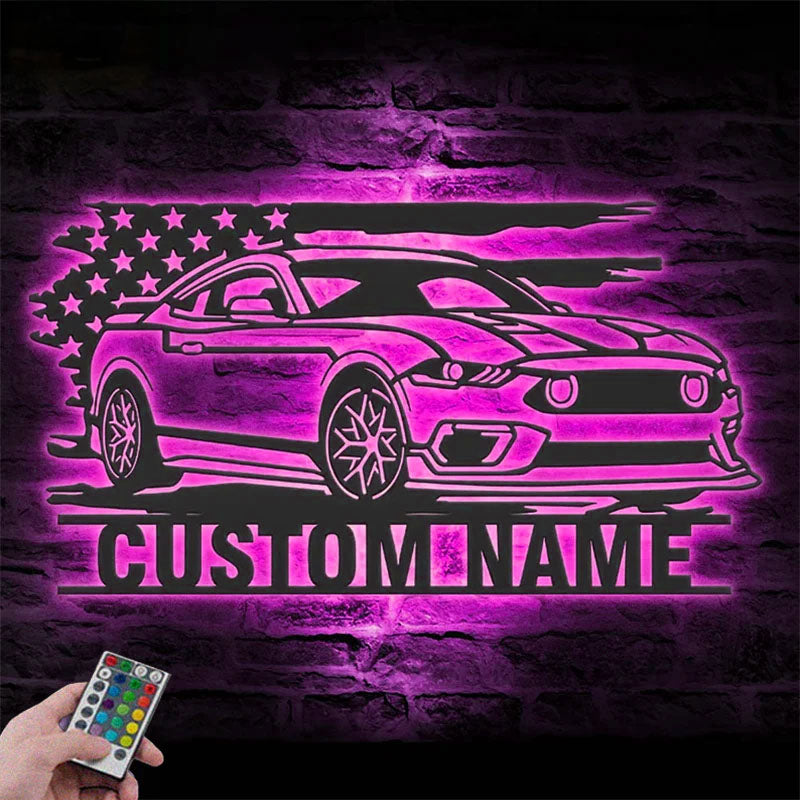Custom Name Classic Muscle Car Name Sign Home Decor Metal Wall Signs With RGB Led Light   2