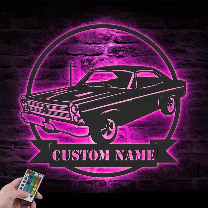 Custom Name Classic Muscle Car Name Sign Home Decor Metal Wall Signs With RGB Led Light   4