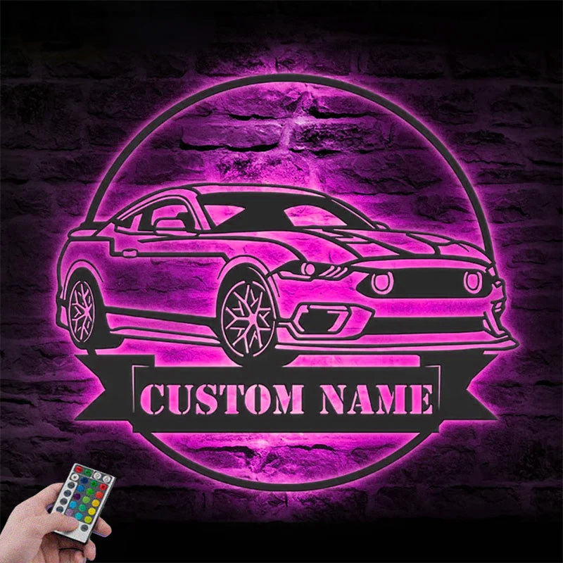 Custom Name Classic Muscle Car Name Sign Home Decor Metal Wall Signs With RGB Led Light