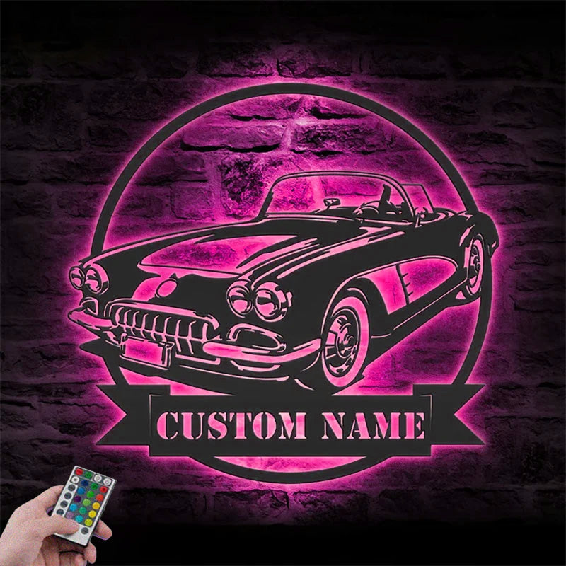 Custom Name Classic Muscle Car Name Sign Home Decor Metal Wall Signs With RGB Led Light