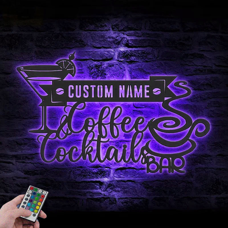 Custom Name Coffee Lover Name Sign Home Decor Kitchen Metal Wall Signs With RGB Led Light