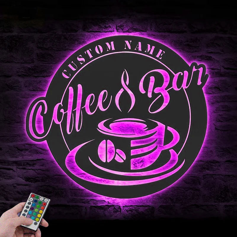 Custom Name Coffee Lover Name Sign Home Decor Kitchen Metal Wall Signs With RGB Led Light