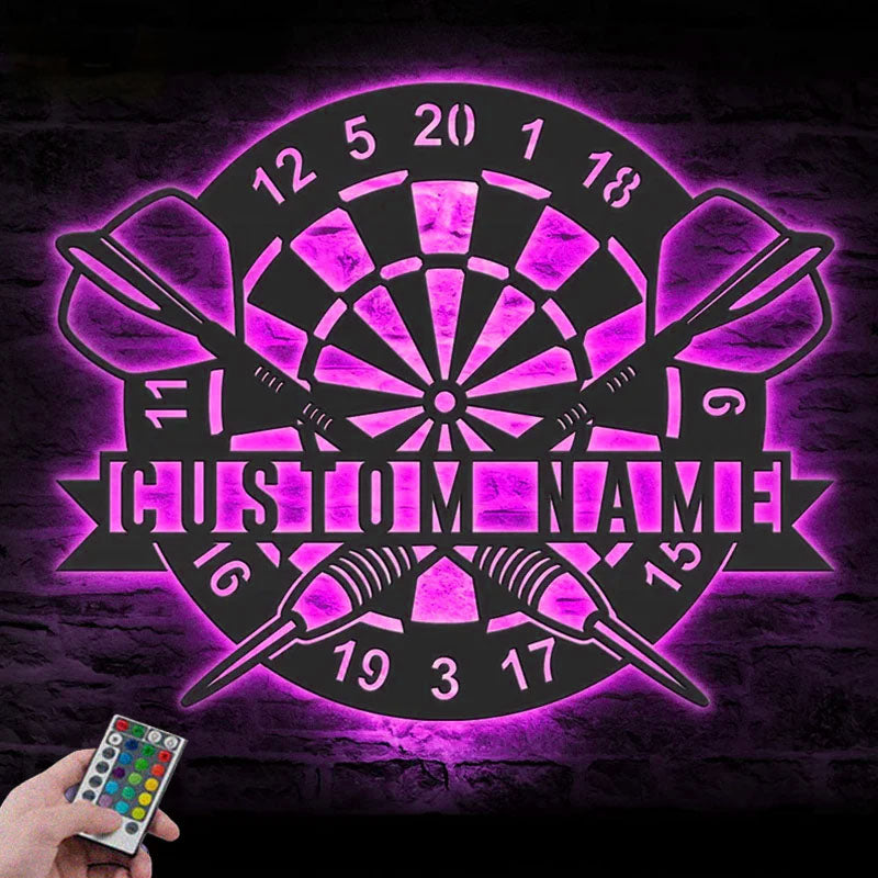 Custom Name Dart Gamer Name Sign Home Decor Game Zone, Metal Wall Signs With RGB Led Light