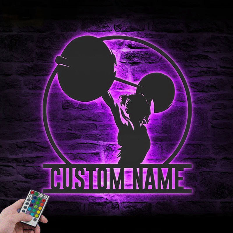Custom Name Deadlift Barbell Name Sign Home Decor Bodybuilding Gym Fitness Metal Wall Signs With RGB Led Light