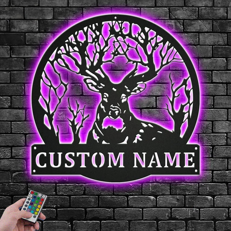 Custom Name Deer Hunter Name Metal Wall Signs With RGB Led Light
