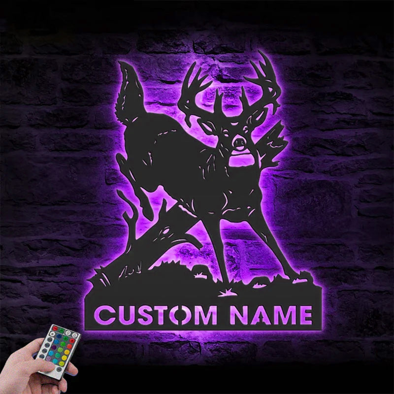 Custom Name Deer Hunting Metal Wall Signs With RGB Led Light