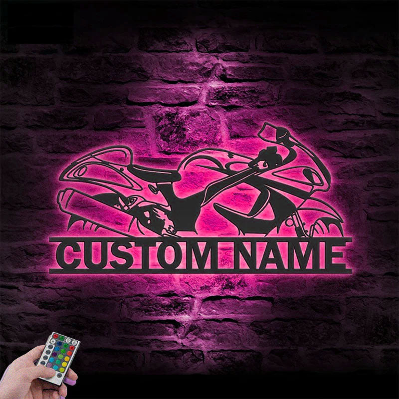 Custom Name Dirt Bike Name Sign Home, Metal Wall Signs With RGB Led Light