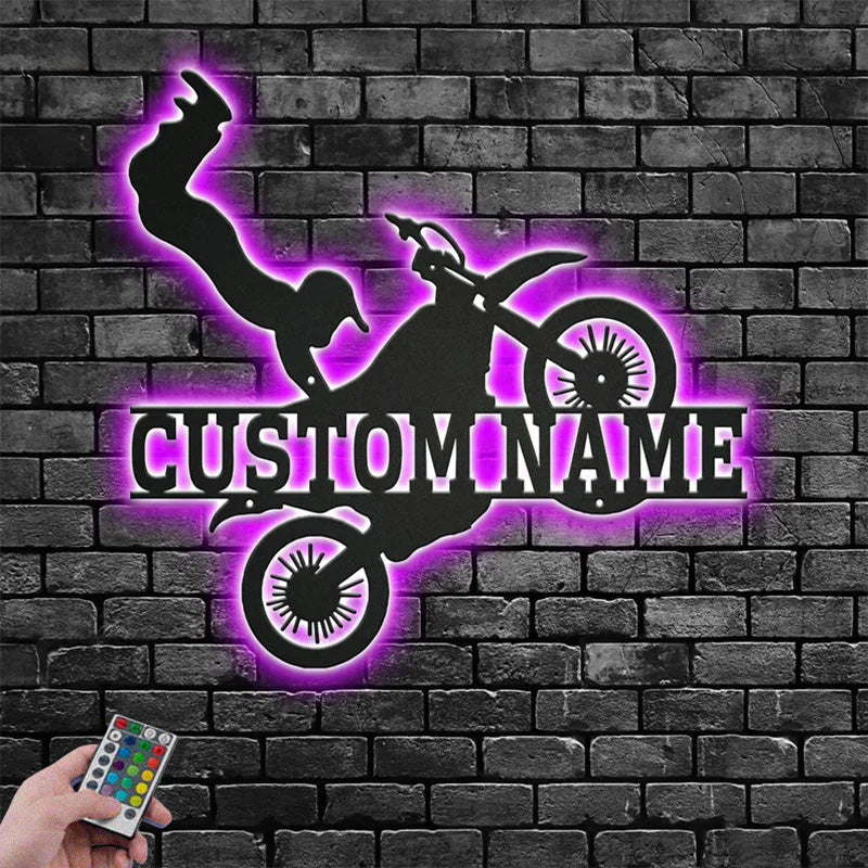 Custom Name Dirt Bike Name Sign Metal Wall Signs With RGB Led Light
