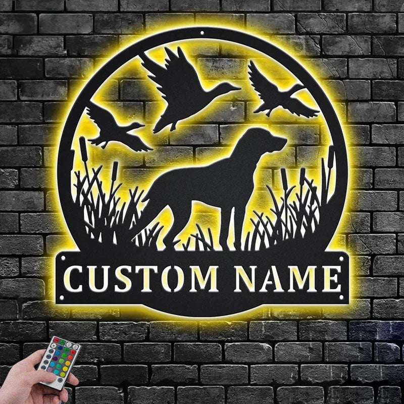 Custom Name Dog Hunter Name Sign Decoration For Room, Metal Wall Signs With RGB Led Light