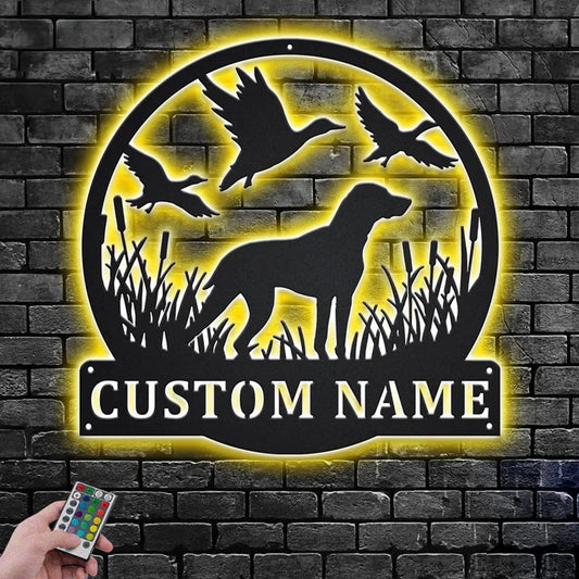 Custom Name Dog Hunter Name Sign Decoration For Room, Metal Wall Signs With RGB Led Light