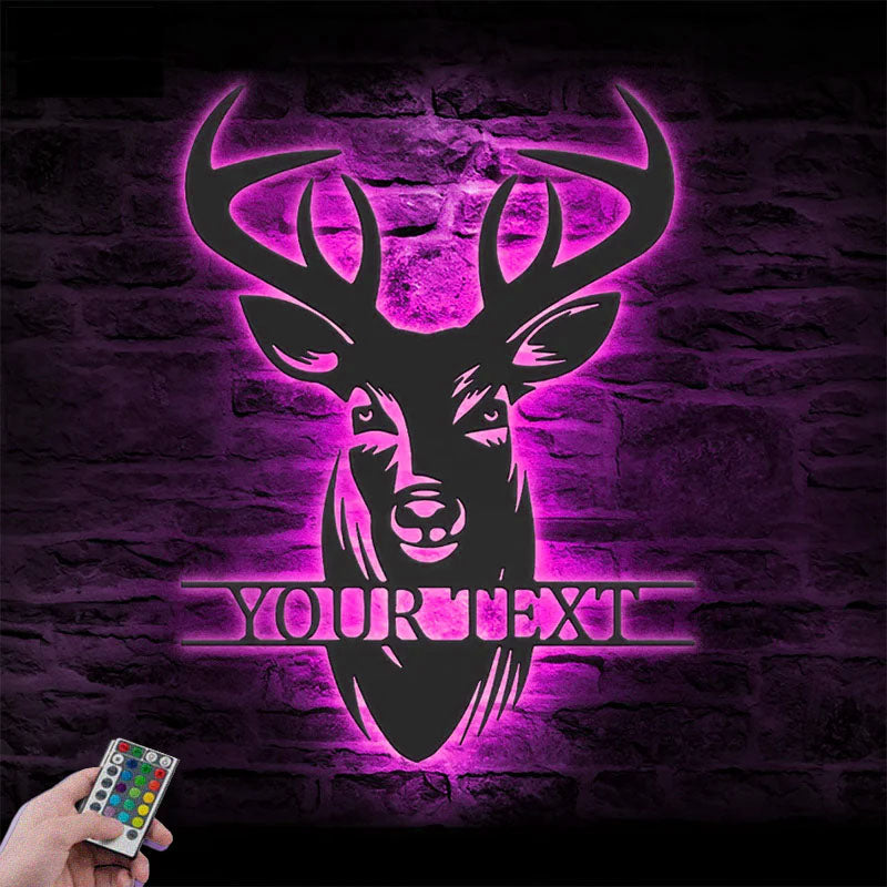 Custom Name ELK Deer Hunting, Metal Wall Signs With RGB Led Light
