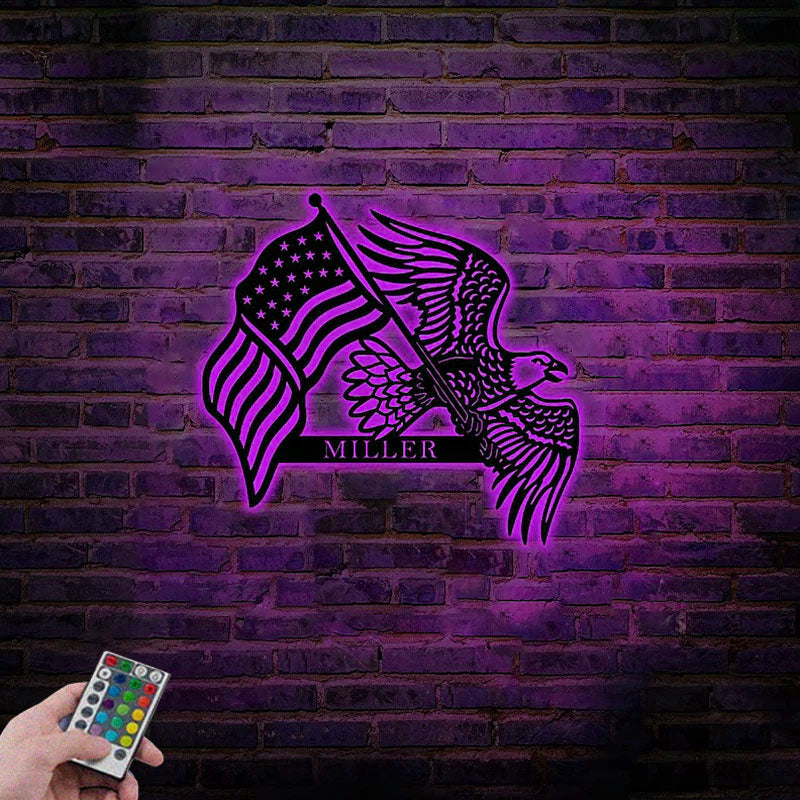 Custom Name Eagle Metal Sign Decor, Wall Hanging Decor, Metal Wall Signs With RGB Led Light
