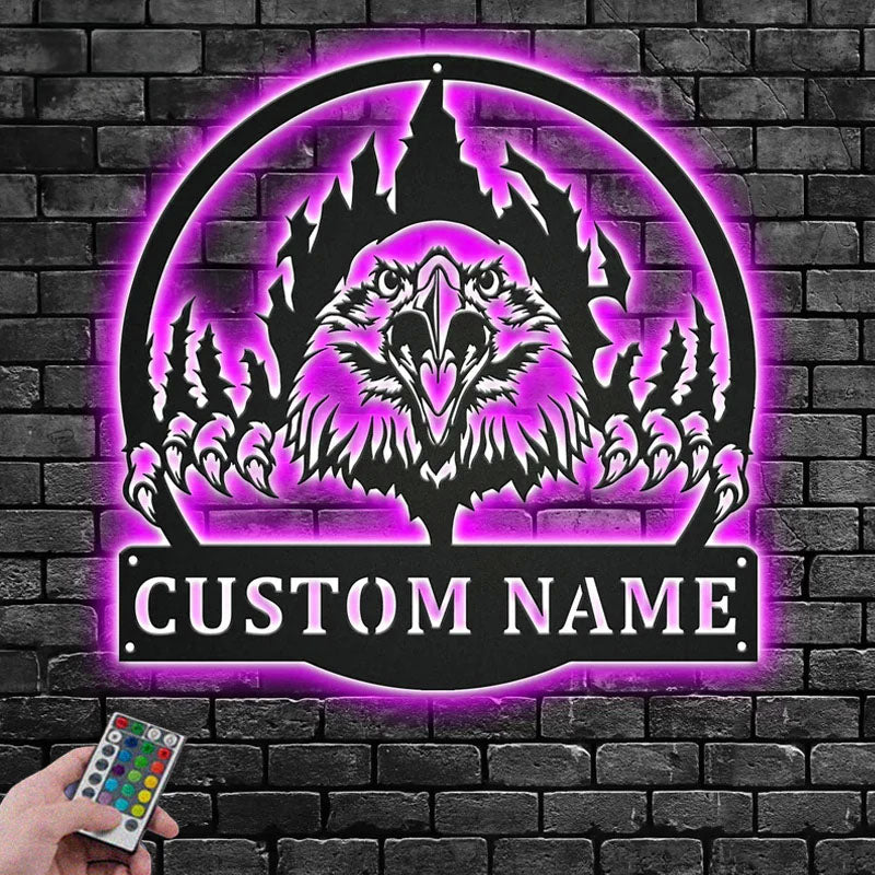 Custom Name Eagle Name Sign Decoration For Room, Metal Wall Signs With RGB Led Light