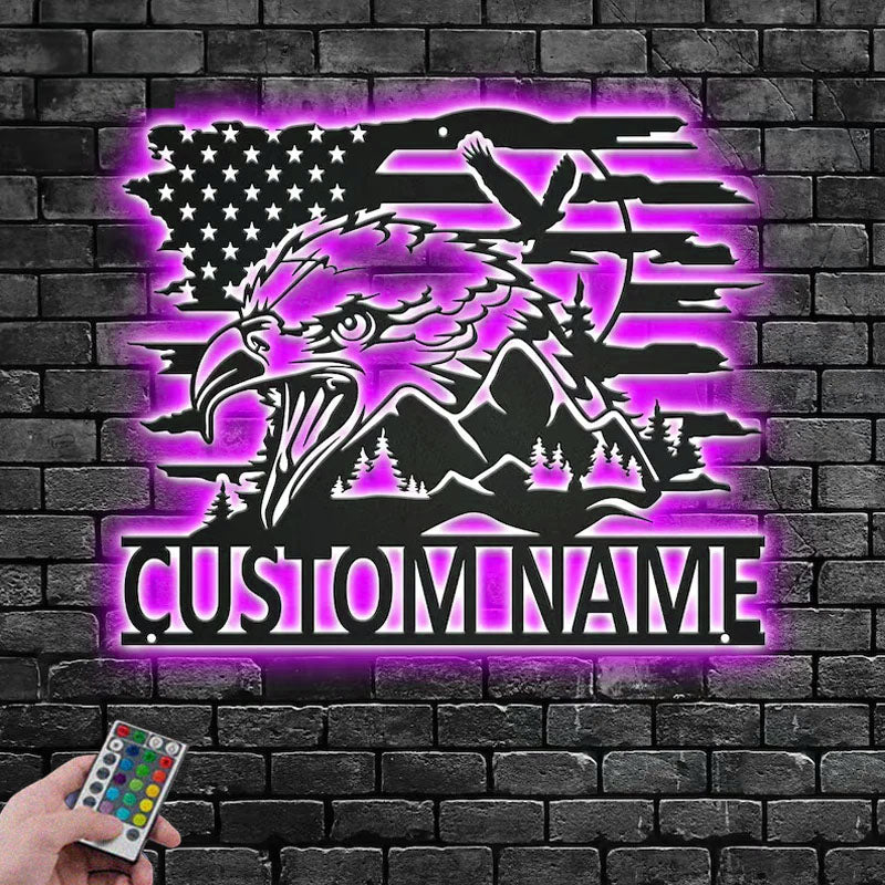 Custom Name Eagle Name Sign Decoration For Room, Metal Wall Signs With RGB Led Light