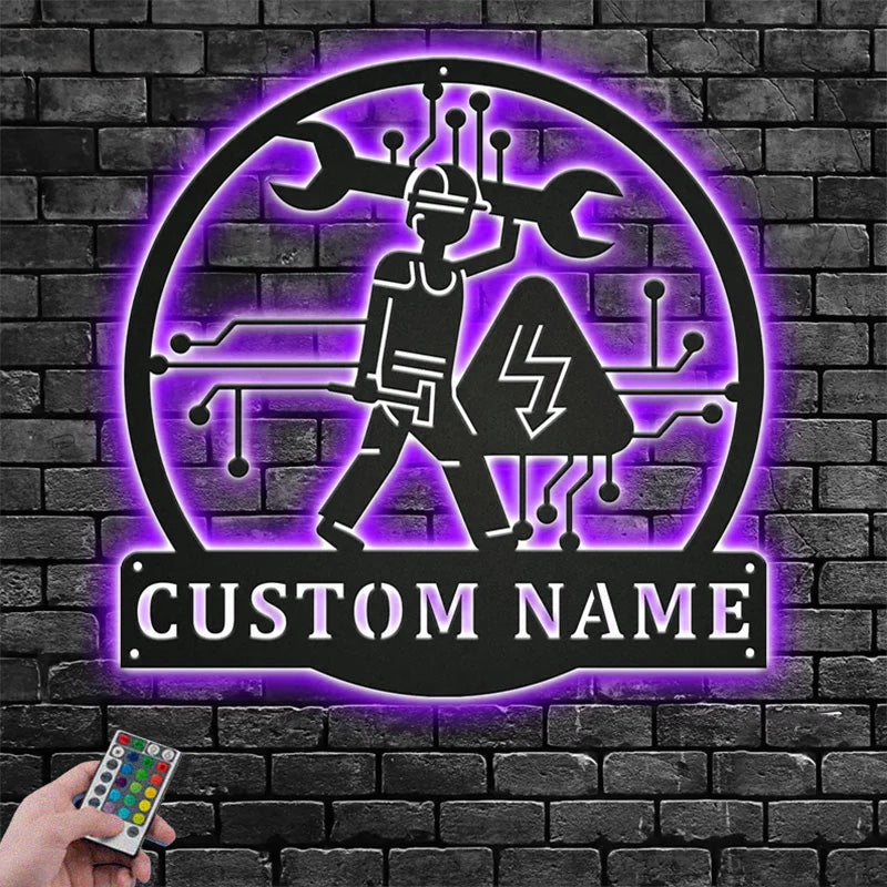 Custom Name Electrical Engineering Metal Wall Signs With RGB Led Light
