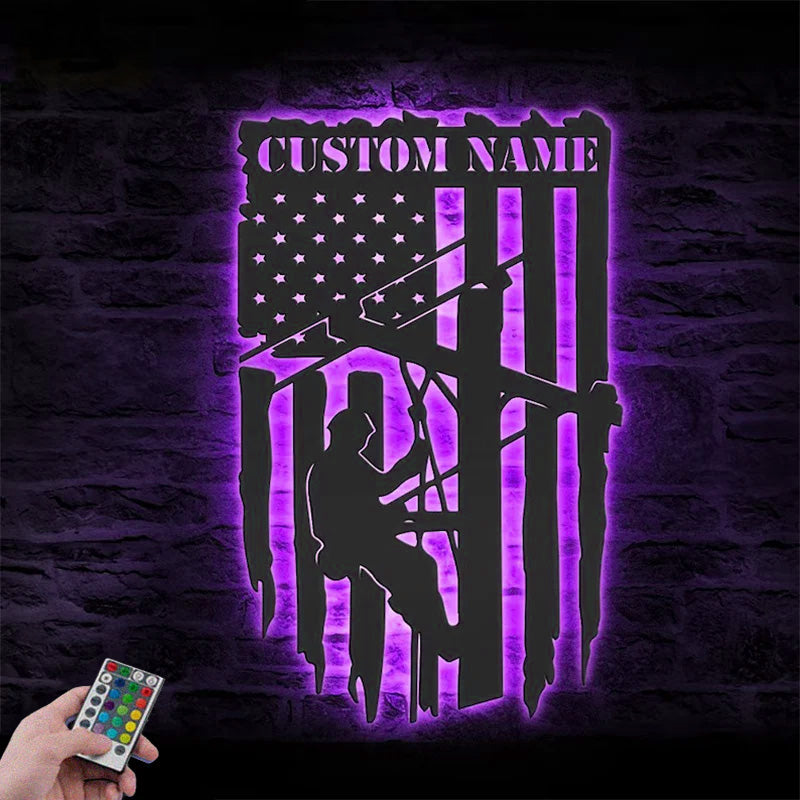 Custom Name Electrical Worker Metal Wall Signs With RGB Led Light