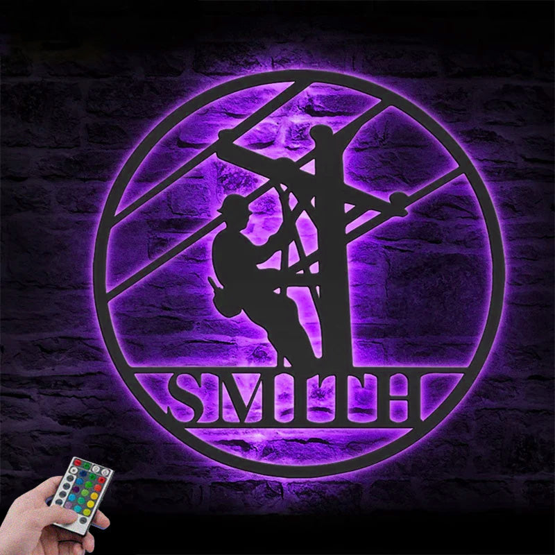 Custom Name Electrician Decoration Metal Wall Signs With RGB Led Light