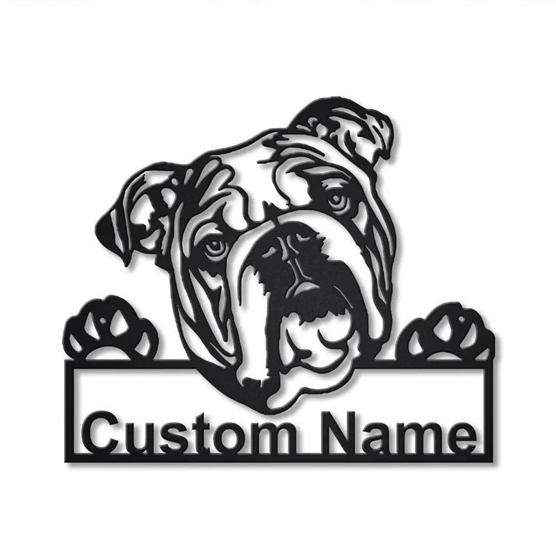 Custom Name English Bulldog Dog, Metal Wall Signs With RGB Led Light