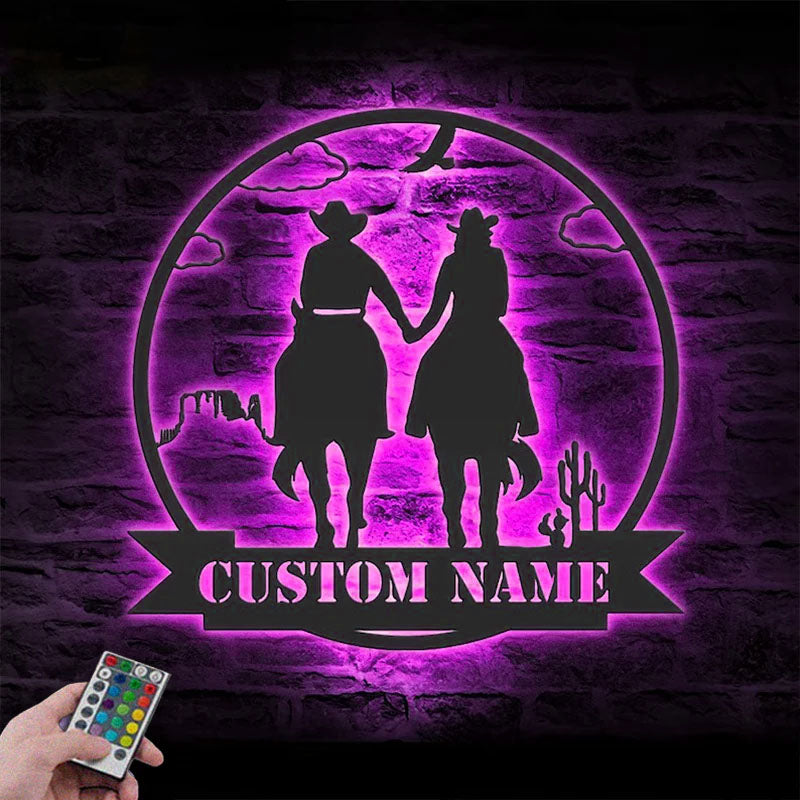 Custom Name Family Name Sign Home Decor Horse Farmhouse Barn, Metal Wall Signs With RGB Led Light