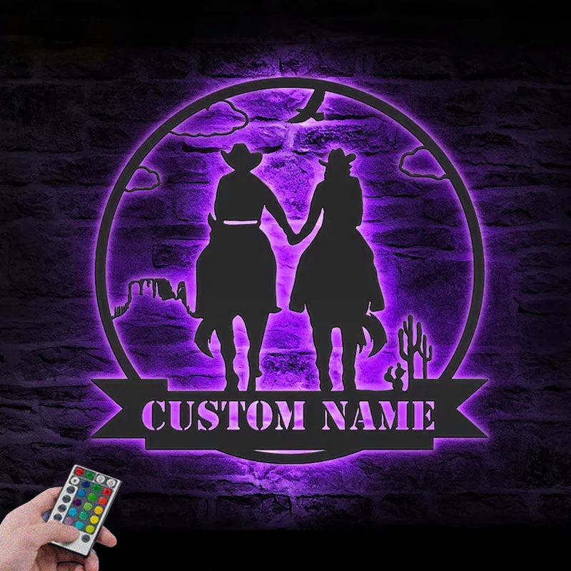 Custom Name Family Name Sign Home Decor Horse Farmhouse Barn, Metal Wall Signs With RGB Led Light