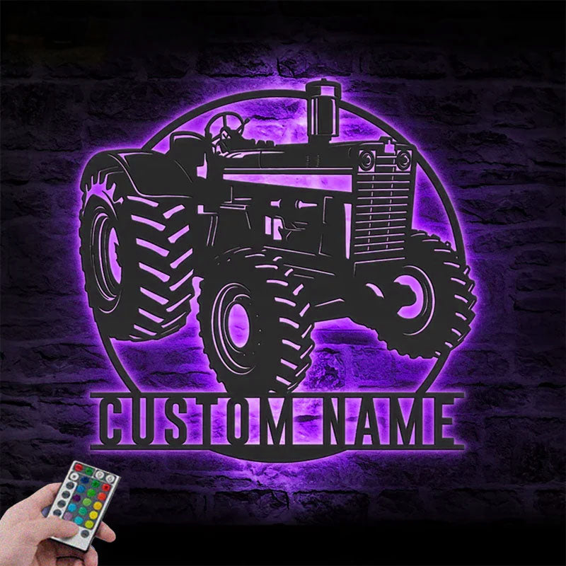 Custom Name Farm Tractor Name Sign Home Decor Farm Truck, Metal Wall Signs With RGB Led Light
