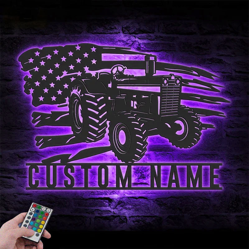 Custom Name Farm Tractor Name Sign Home Decor Farm Truck, Metal Wall Signs With RGB Led Light