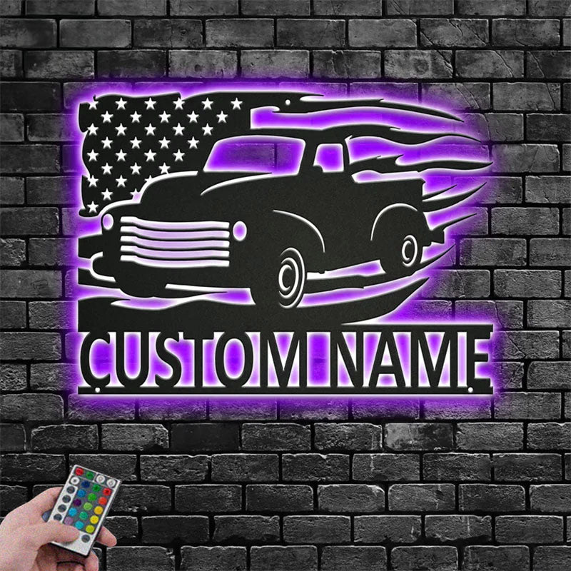 Custom Name Farm Trucker Name Sign Decoration For Room,Metal Wall Signs With RGB Led Light