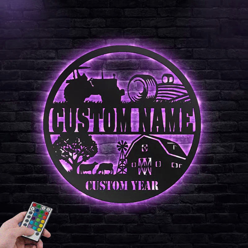 Custom Name Farmer Name Sign, Farmer Home Decor,Metal Wall Signs With RGB Led Light
