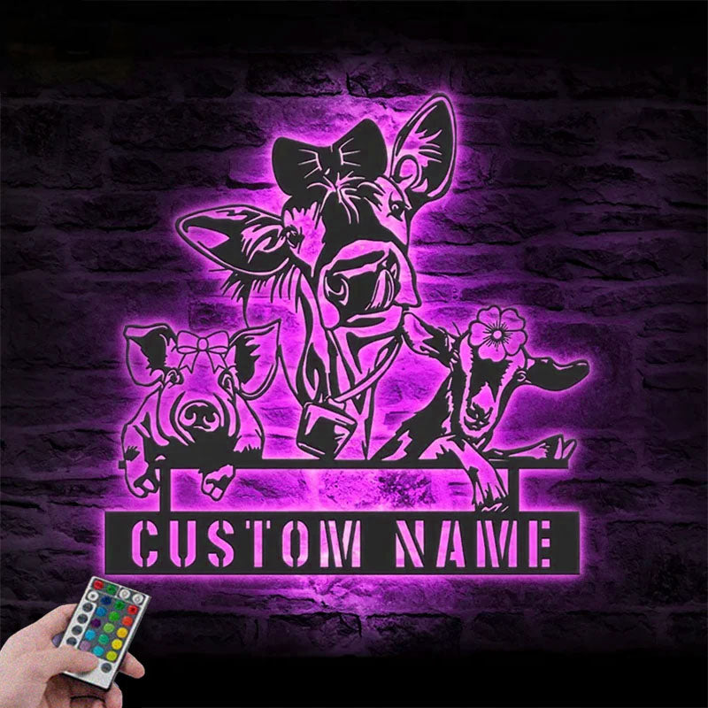 Custom Name Farmhouse Metal Wall Signs With RGB Led Light