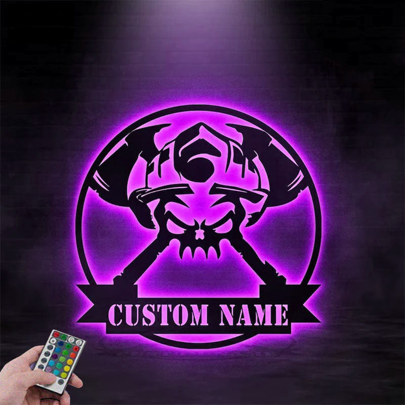 Custom Name Firefighter Skull Metal Wall Signs With RGB Led Light