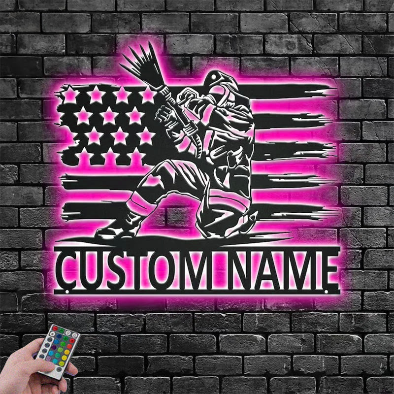 Custom Name Fireman Name Sign Decoration For Room Metal Wall Signs With RGB Led Light
