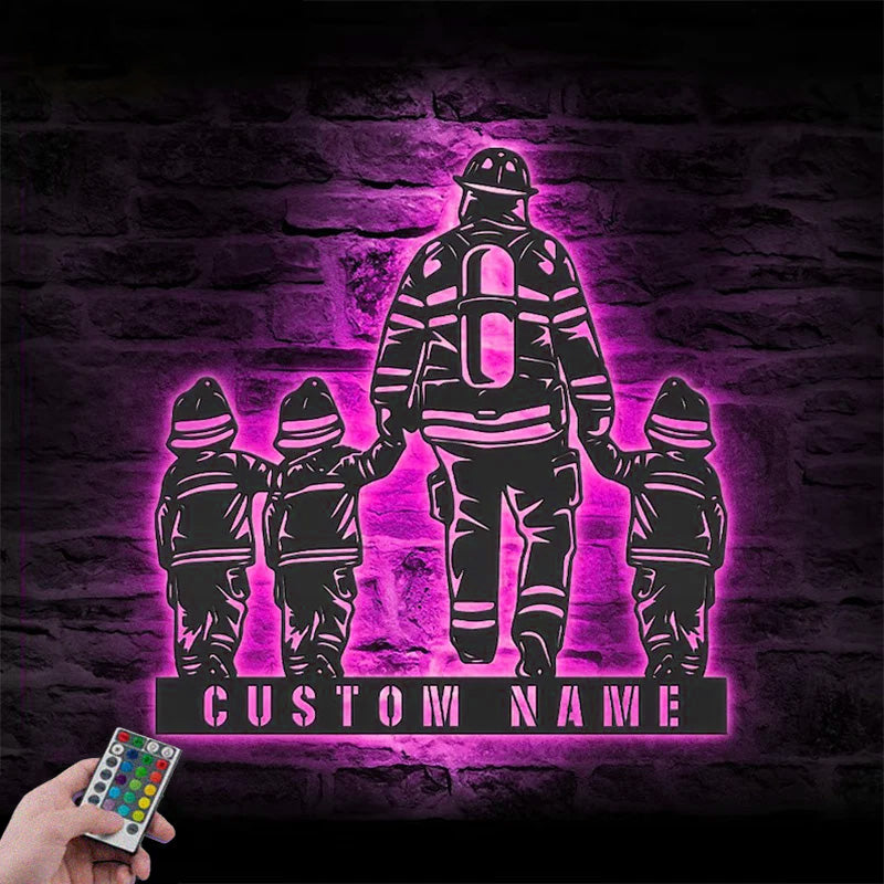 Custom Name Fireman Name Sign Home Decor Metal Wall Signs With RGB Led Light